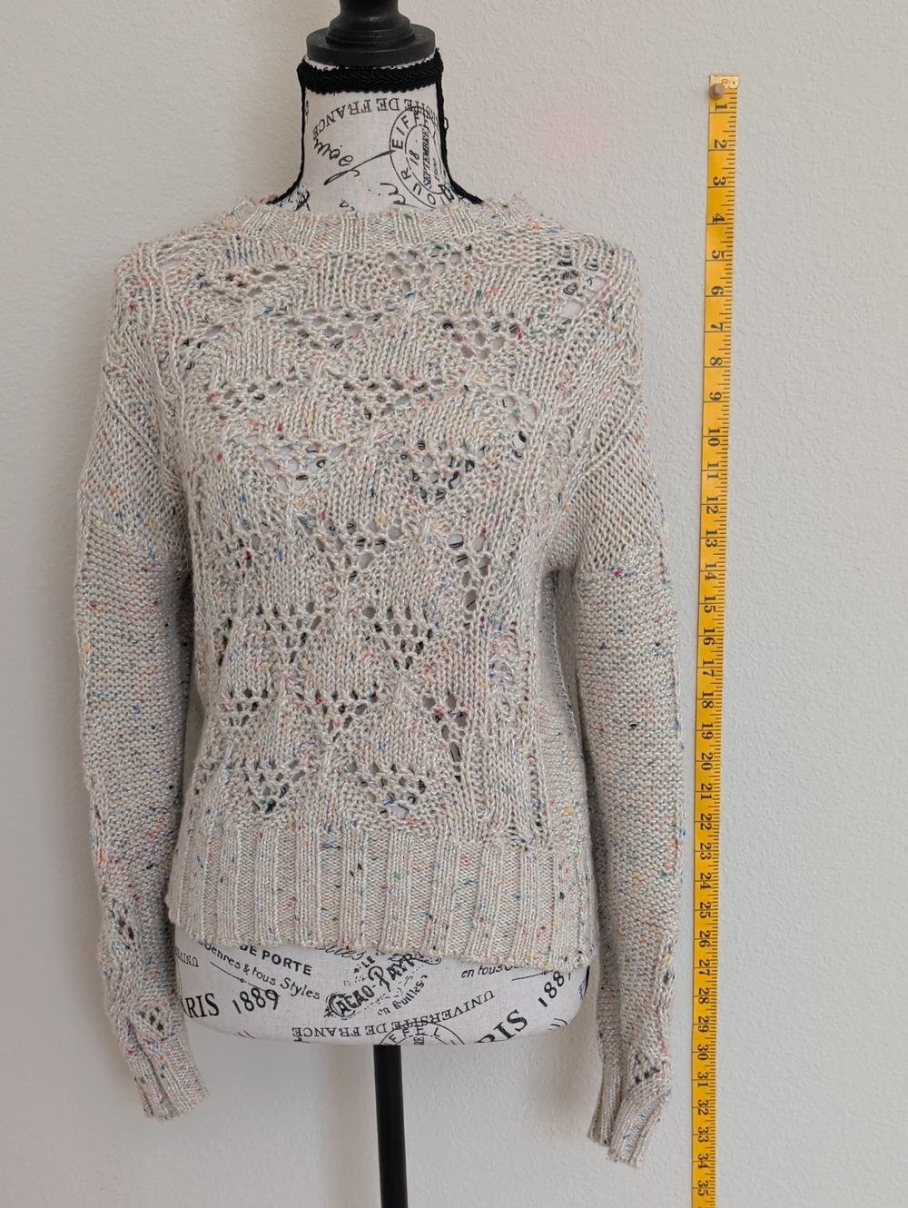 Lucky Brand Cream Speckled Openwork Crewneck Sweater